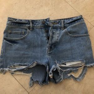 Brandy Melville Mid-Rise Distressed Denim Shorts